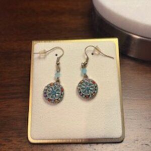 EUC Gold-Tone Boho Drop Earrings with Colorful Beads & Crystal Accents